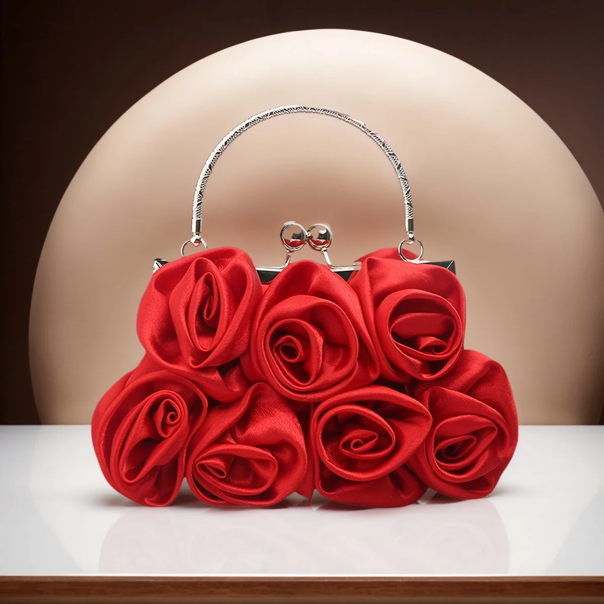 

Women Rose Evening Bag Unique Flower Clutch Purse with Detachable Strap Elegant Handbag for Wedding Banquet