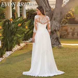 Evon Bridal Civil 3/4 Ärmel plus Größe Brautkleid für Braut V-Ausschnitt Chiffon Braut Mariée A-Line Robe a-lidoevon Brautzivil 3/4 Ärmel plus Size Braut Brautkleid V-Neck Chiffon Ves 11 Hauptverkaufskleid für Verlobung Chiffon - №6