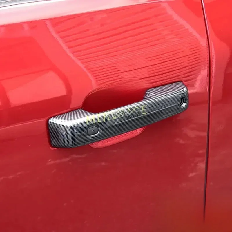 Carbon Fiber Car Exterior Door Handle Strip Cover Trim w/ Keyless For 2021-2024 Ford F150