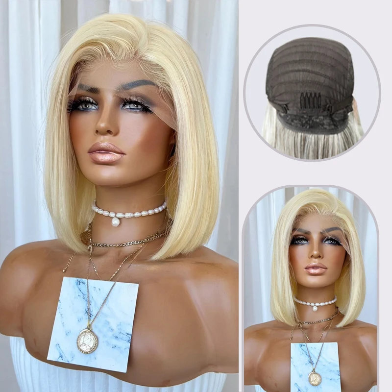 

Straight Bob Blonde Lace Front Wig Synthetic Hair 613 13X4 HD Transparent Lace Frontal Synthetic Hair Wigs Colored Wig