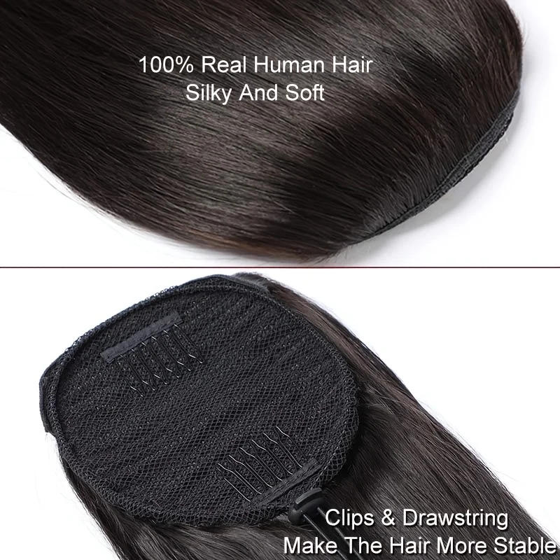 الجسم موجة ذيل حصان 100% شعر بشري حقيقي الرباط ذيل حصان دبابيس داخل وصلات الشعر المستعار للنساء ذيل حصان اللون الطبيعي