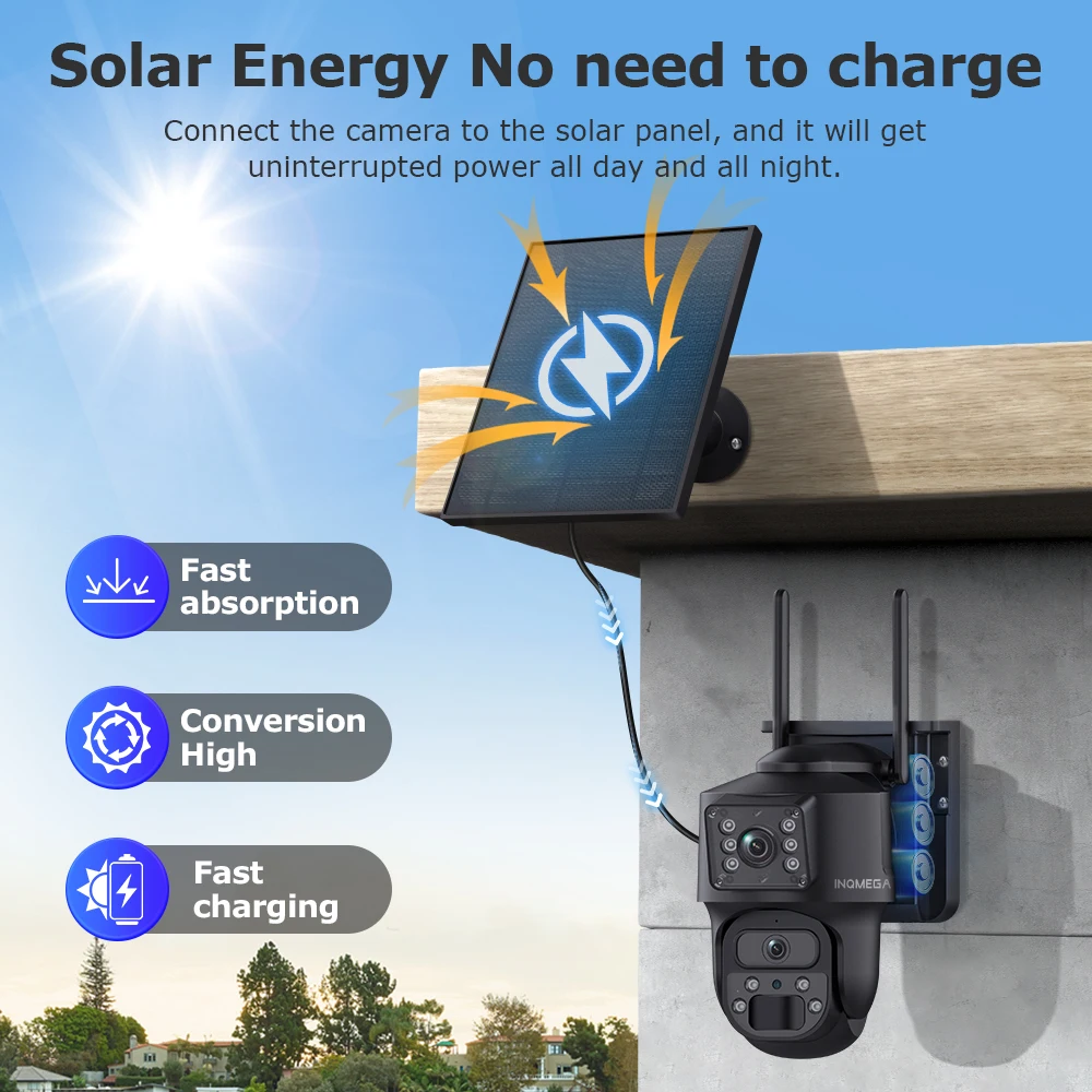 24/7 Recording Outdoor Solar Camera Daul View 4G/WiFi AOV Zoom PTZ Auto Tracking Security Battery Camera Ubox