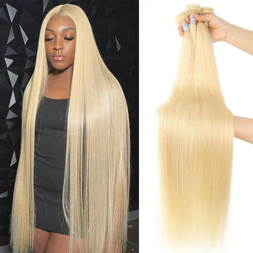 Bundles brésiliens de cheveux humains raides blonds, 613 cheveux humains vierges non transformés, 26 ", 28", 30 ", 100%