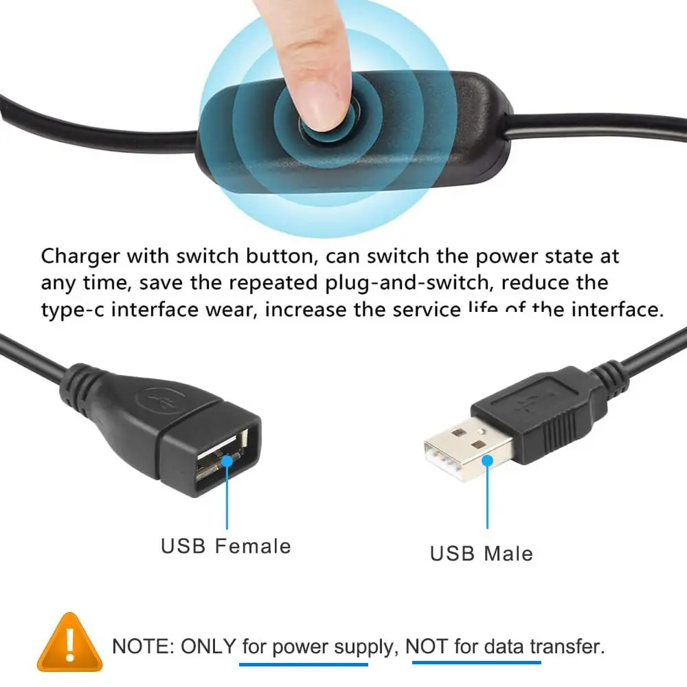Kabel USB Jantan ke Betina dengan Sakelar On/Off, Kabel Pengisi Daya Ekstensi USB untuk Perekam Berkendara, Lampu Meja LED, Kipas USB, Strip LED
