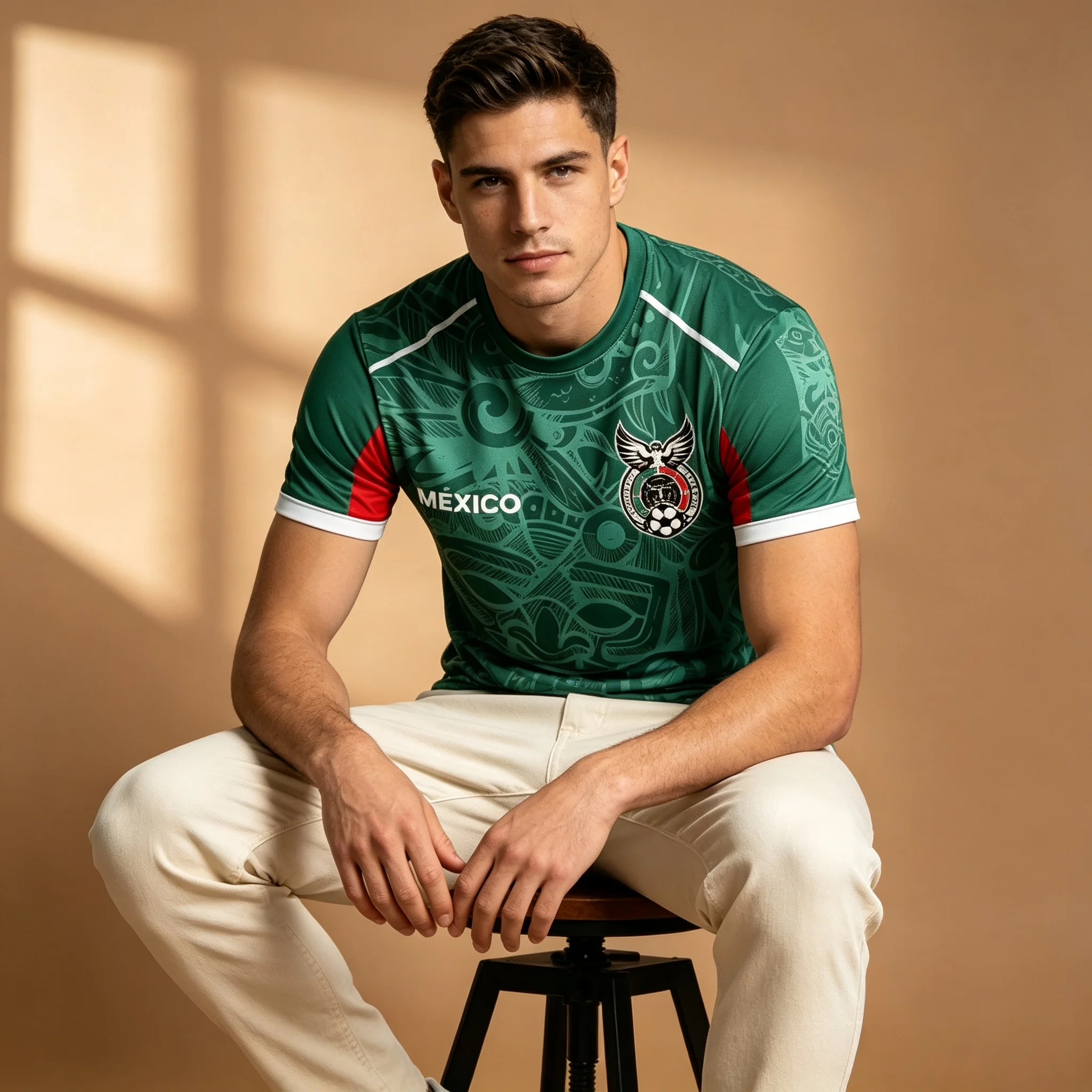 Herren Mexiko Azteken Tribal Print Fußballtrikot Kurzarm Mexikanische Nationalmannschaft Trainings-Sport-T-Shirt