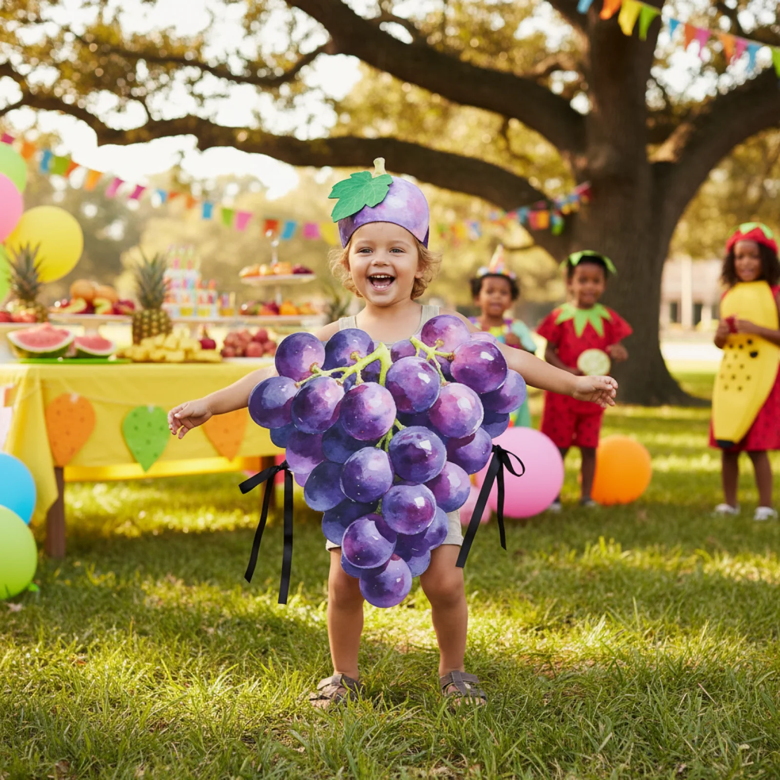 

Женский костюм-жилет с фруктовым принтом (виноград) для косплея, с шляпой, больших размеров, танцевальный костюм с цветами для ролевых игр и карнавалов, для взрослых и детей