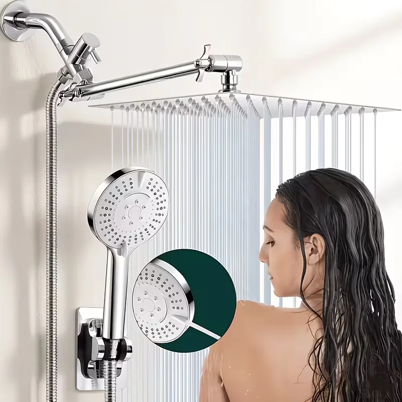 Modern Luxury Shower Head,12 Inch Shower Head with Handheld Spray Combo And Adjustable Arm, High-Pressure Rain Shower Head, Chrome-Plated Bath Showerhead, Handheld Showerhead, Contemporary Design For shower use solely