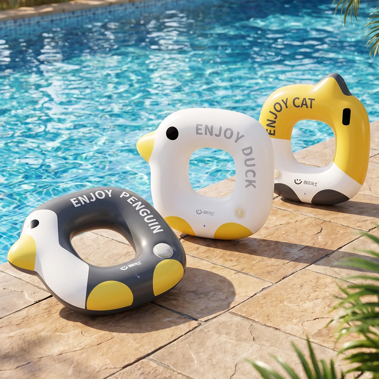 1pc Animal Shaped Inflatable Swim Ring Cat Penguin Duck Pool Float Water Ring Float for Summer Swimming Pool Beach Party