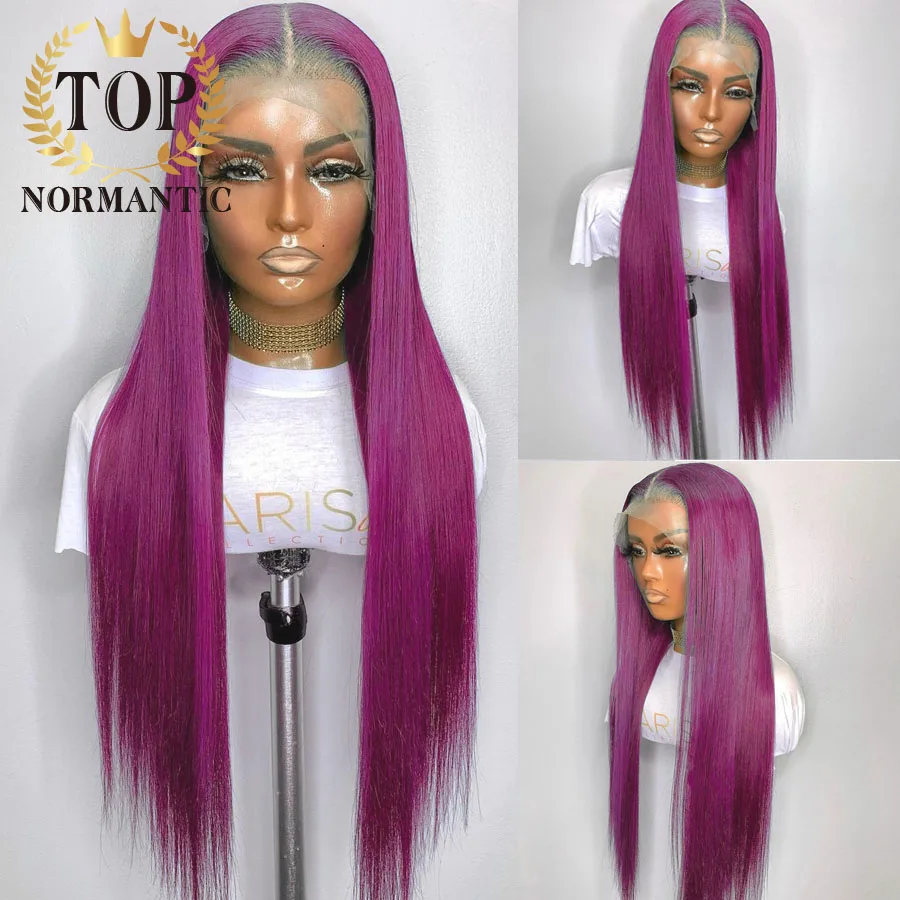 Topnormantic Dark Pink Color 13x6 Lace Wigs with Middle Part 13x4 Straight Hair Transparent Lace Wig 4x4 Closure Hair Lace Wigs