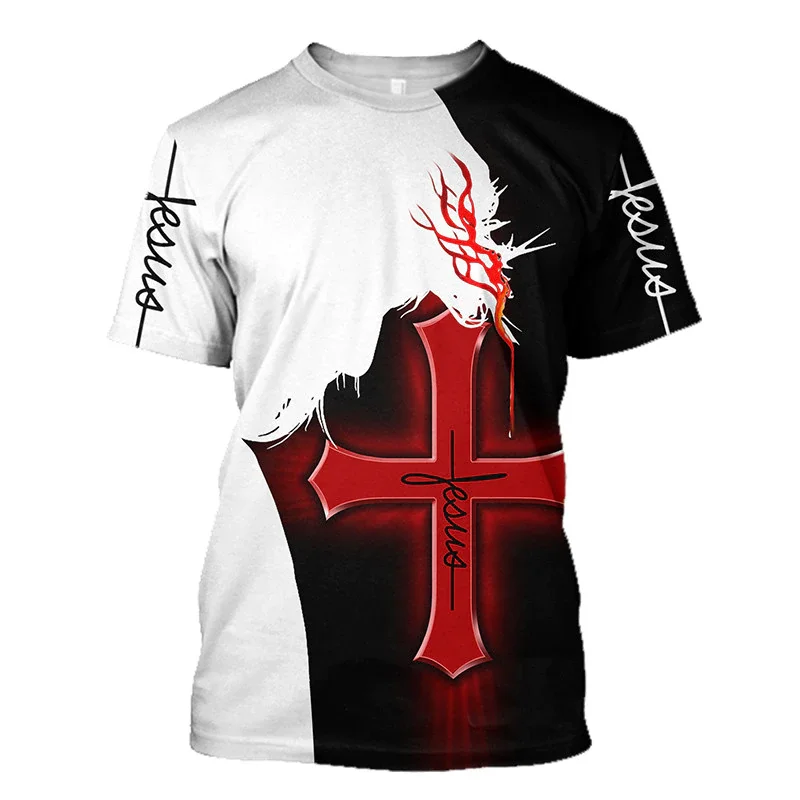 Summer Men\'s T-Shirt God Religion Christ Jesus Cross 3D Print Hip Hop Loose Short Sleeve Streetwear Oversized Vintage T Shirts