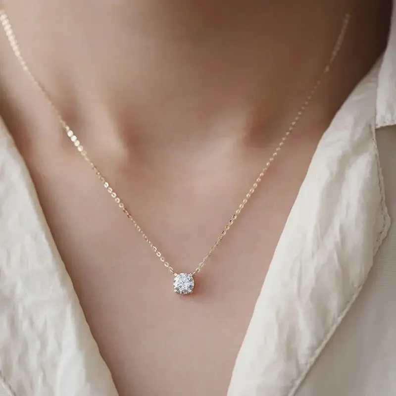 VENTFILLE 925 Sterling Silver French Simple Crystal Pendant Clavicle Chain Necklace Women Light Luxury Party 14k Gold Jewelry — zdjęcie 2
