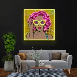 Wow Lady Neon Sign Comic Pop Art Wall Decor Home Decor Woman Face Neon Sign Neon Acrylic Artwork