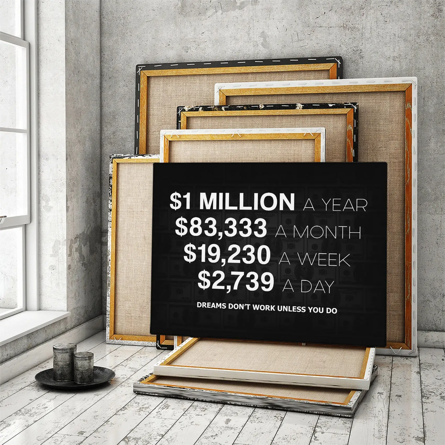 1 Million Dollars A Year Office Decor Wall Art Motivational Canvas Print Inspirational Success Entrepreneur Motivation Sign