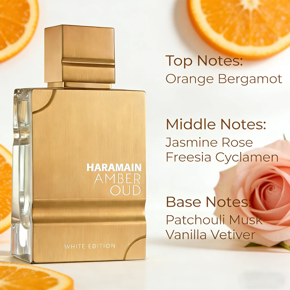 Haramain Style Amber Oud White Edition، كولونيا فاخرة تدوم طويلاً للرجال والنساء، شحن سريع Eau De Parfum
