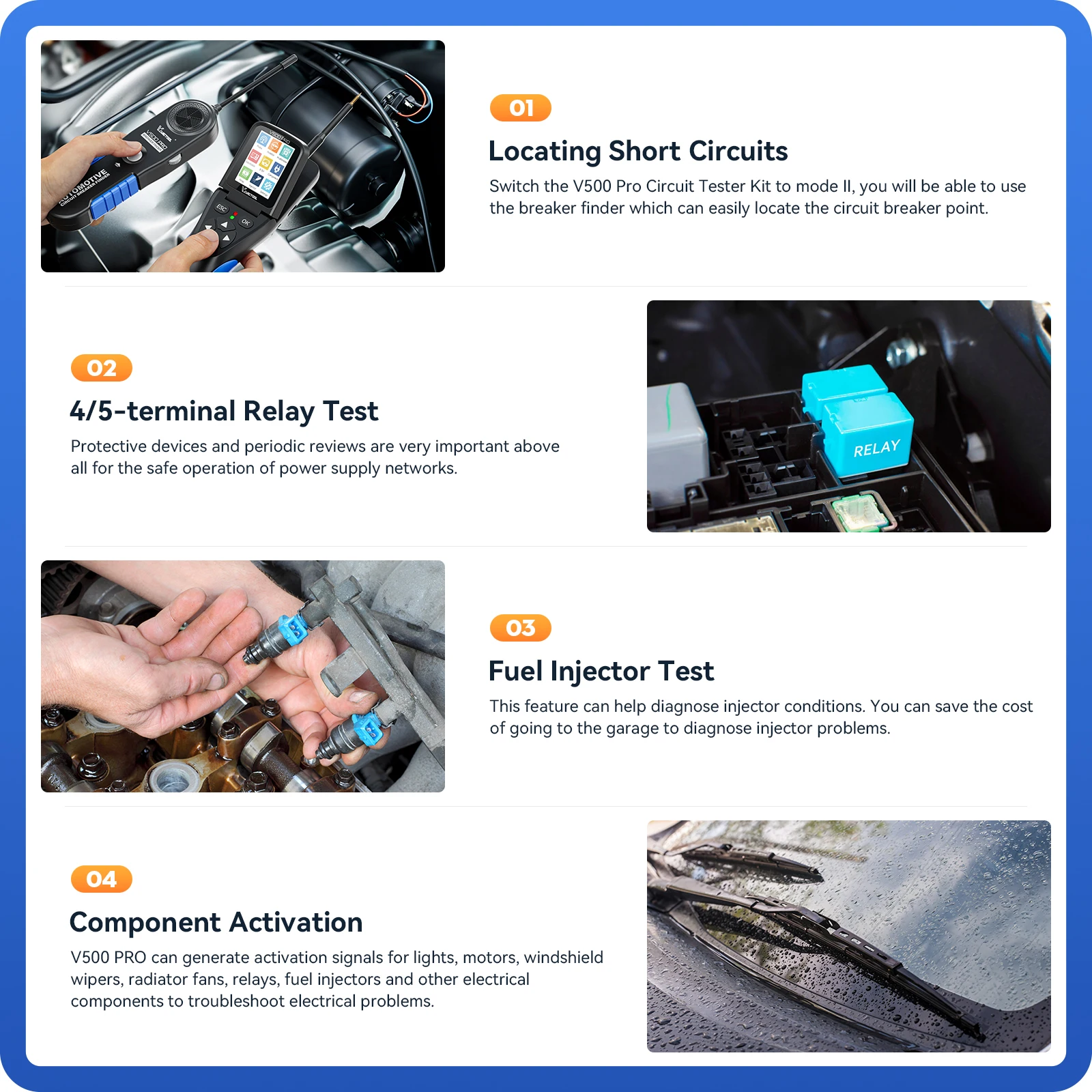 Tester obwodów samochodowych VDIAGTOOL V500PRO 12V/24V, sonda do testowania obwodów zasilania, lokalizator wyłączników, wykrywacz uszkodzeń obwodu. — zdjęcie 7