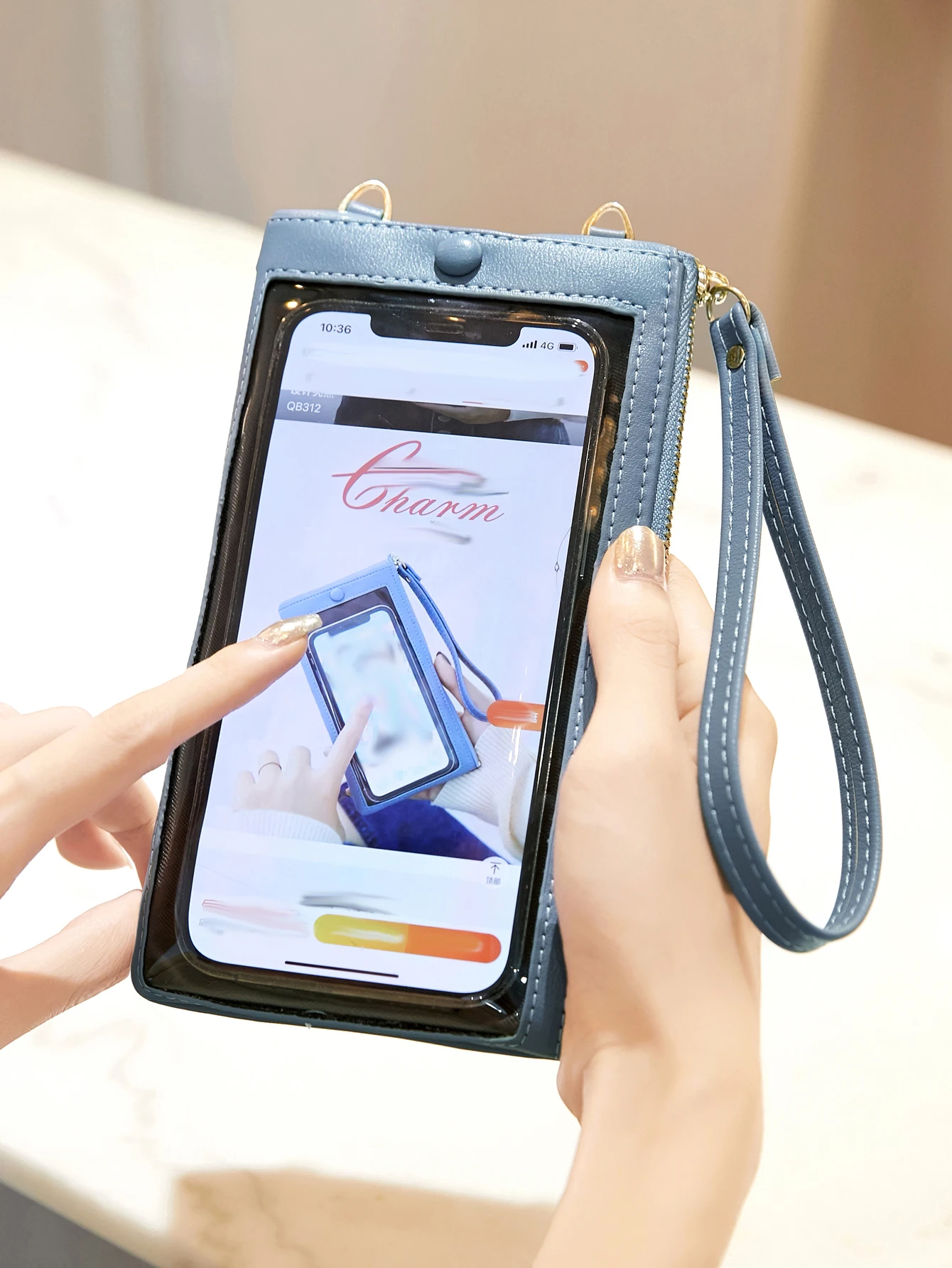 Einfache Touchscreen-Damen-Geldbörse Hochwertige PU-Leder-Umhängetasche Einfarbige Tragbare Münzbörse Kartenhalter Mit Handgelenkschlaufe