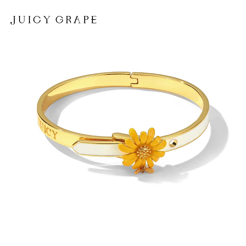 JUICY GRAPE Sunflower Bangle Enamel Handmade 18K Gold Plated 2024 Trendy Luxury Design Elegant and Fashionable Women's Jewelry