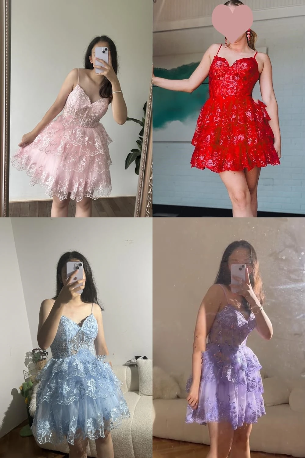 Spaghetti Straps Lace Tulle Homecoming Dresses for Teen Tiered Short Hoco Dress 2024 New Girls Prom Dress Sparkly Cocktail Gowns