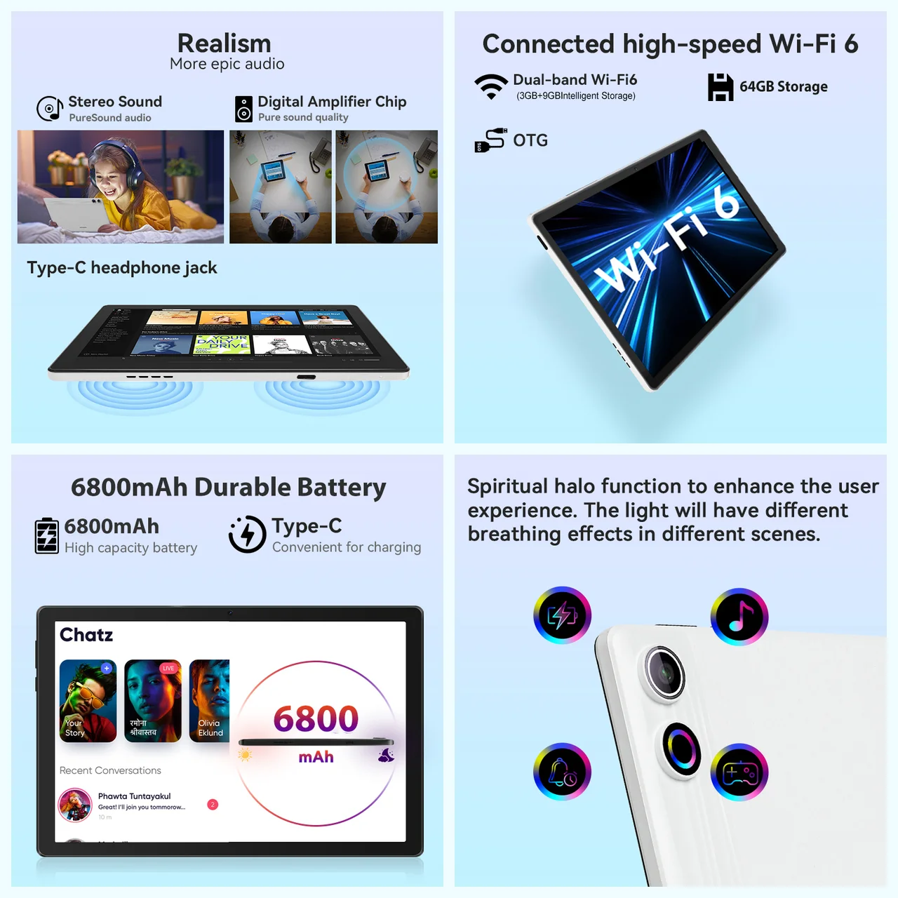 Tablet Android 14 da 11 pollici Octa-Core 14 GB + 64 GB 1 TB Espandi batteria da 6800 mAh con custodia protettiva Stilo Tastiera Mouse Cuffie