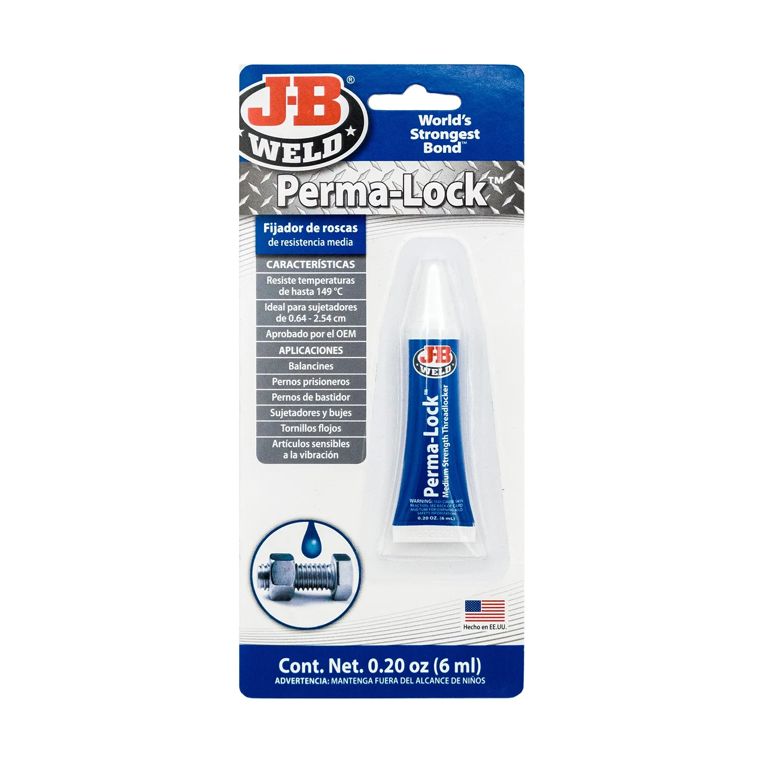 J-B Weld, Fijador De Roscas Azul Perma-Lock, 24206SPA, 6ml.