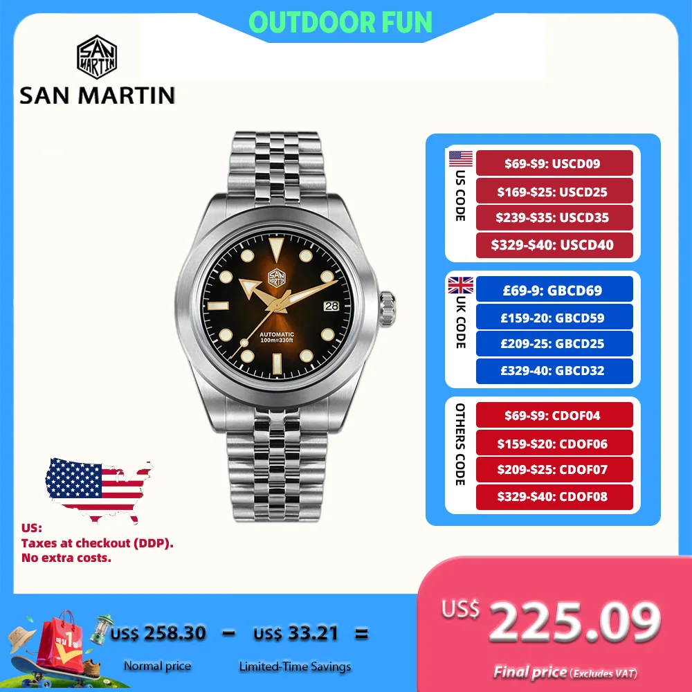 

San Martin 39 мм Sunray эмалевый циферблат NH35 часы для мужчин спортивные наручные часы 5-звенный браслет для плавания водонепроницаемые Reloj Hombre SN0053