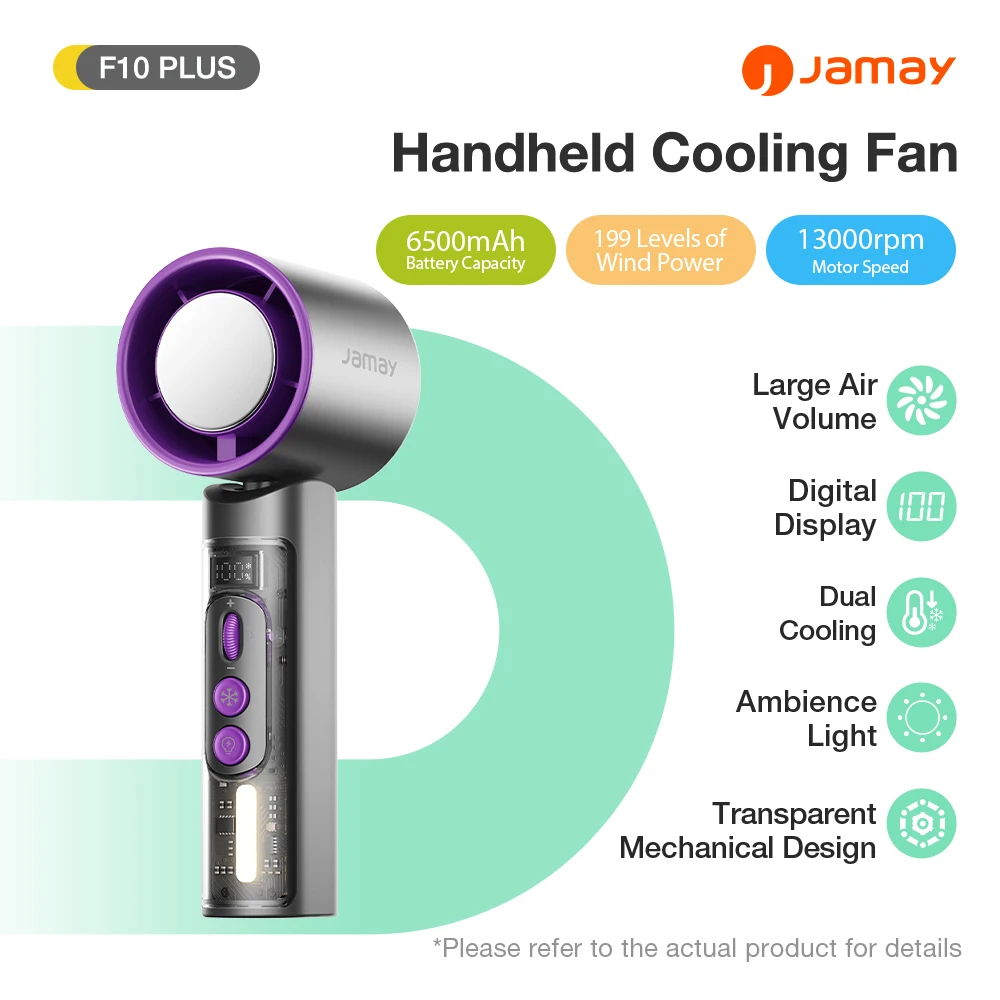 

Portable Transparent Handheld Fan Ultra Light 199Gear Wind Speed LED Digital Display USB Charging Fan With Ambient Light 6500mAh