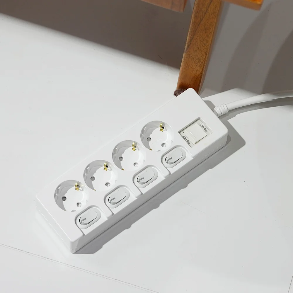 Multi-tab Domestic 16A Individual Switch Power strip 4-Outlets 10m