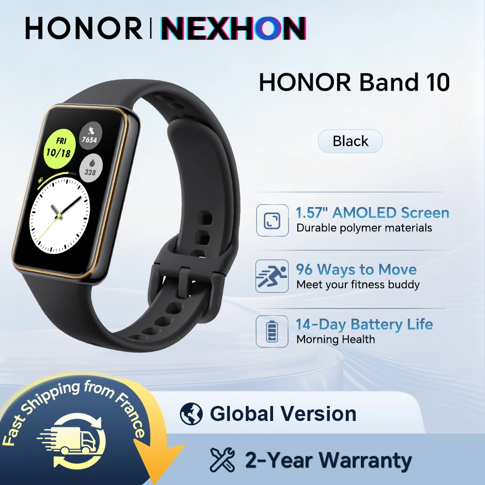 HONOR Band 10,Global Version Smart Band, Curved Edge Design, Morning Health, 1.57" AMOLED Screen, 5ATM Water Resistance, BT5.3