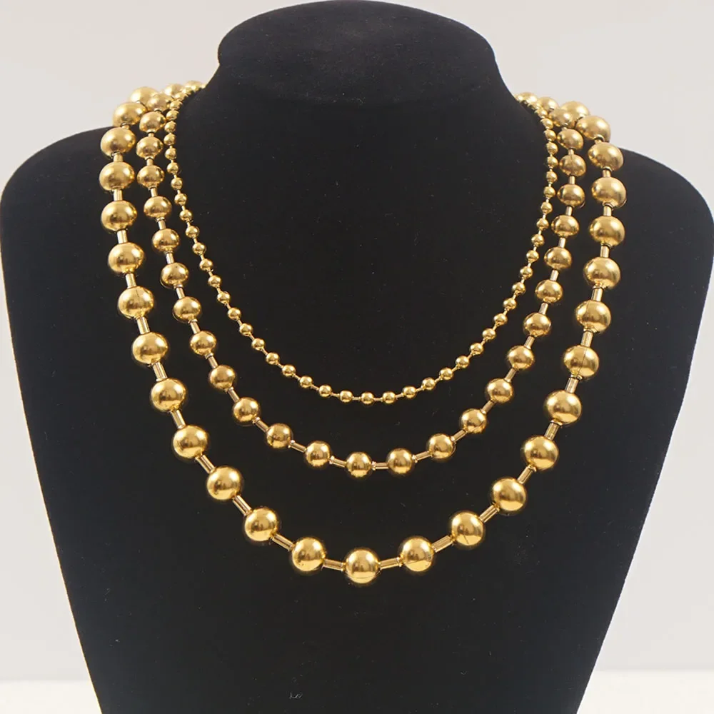 Colliers de perles en acier inoxydable pour femmes et hommes, couleur or/argent, grande chaîne de perles en métal, ras du cou, accessoires de bijoux pour hommes, 3/6/8mm