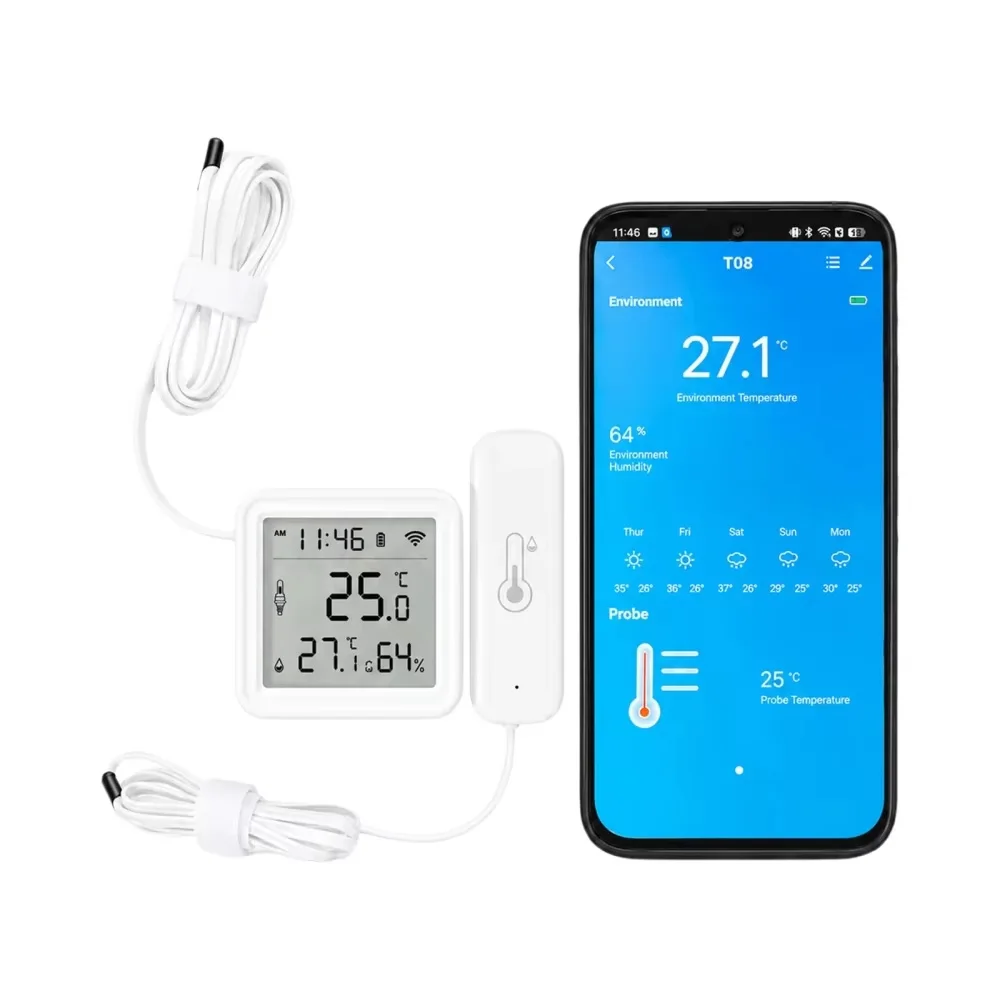Zewnętrzny czujnik temperatury i wilgotności, kompatybilny z Tuya WiFi i Zigbee, wodoodporny termometr i higrometr do basenów, akwariów, inteligentny system do monitorowania warunków w pomieszczeniach. — zdjęcie produktu 7
