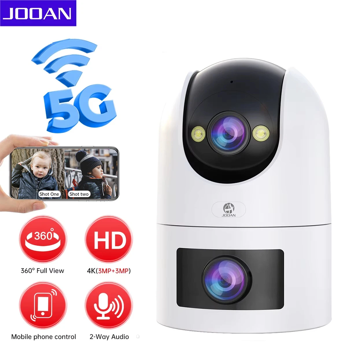 

JOOAN Outdoor WiFi Surveillance Camera,HD IP Camera ONVIF Dual Lens, 5G Wifi,Auto Tracking,Two Way Audio Security PTZ CCTV Cam