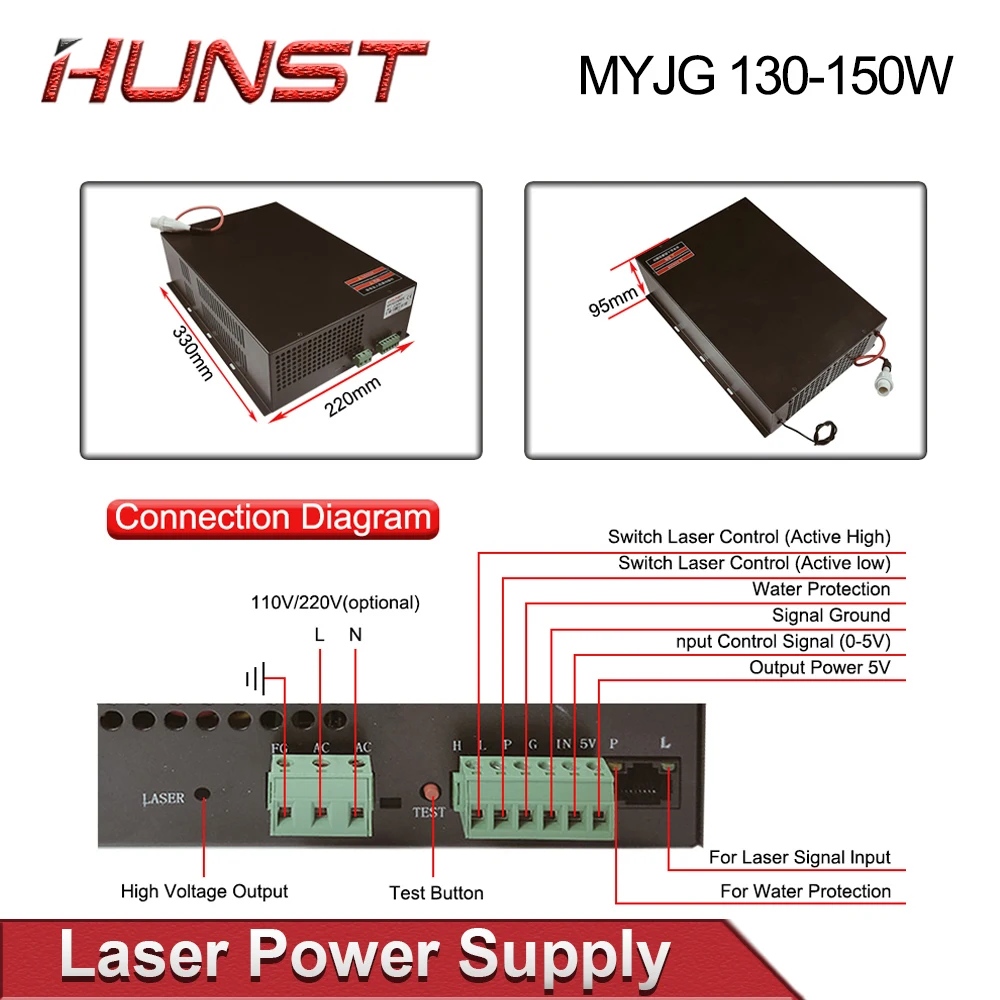 Hunst 130w CO2 Laser Power Supply MYJG-150W Suitable For 130 150w CO2 Engrag And Cutting Machine Glass Tube