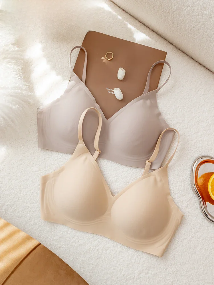 SuyaDream Women 3/4 Cups Seamless Bras Natural Silk Lining Wire Free Thin Padding Yo ya Style Bra 2025 New Intimates Grey Nude — zdjęcie 2