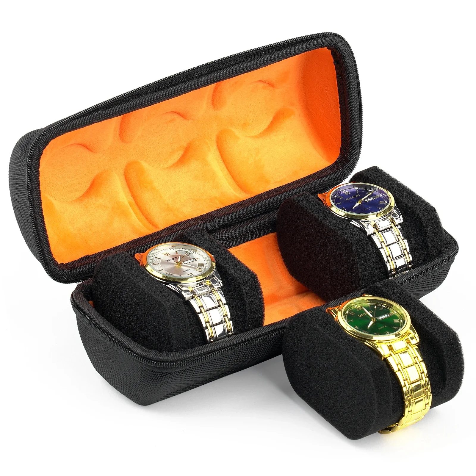 Étui de voyage pour montre à coque rigide de qualité supérieure à 3 emplacements – Boîte de rangement de protection pour montres pour hommes et femmes – Résistant aux chocs