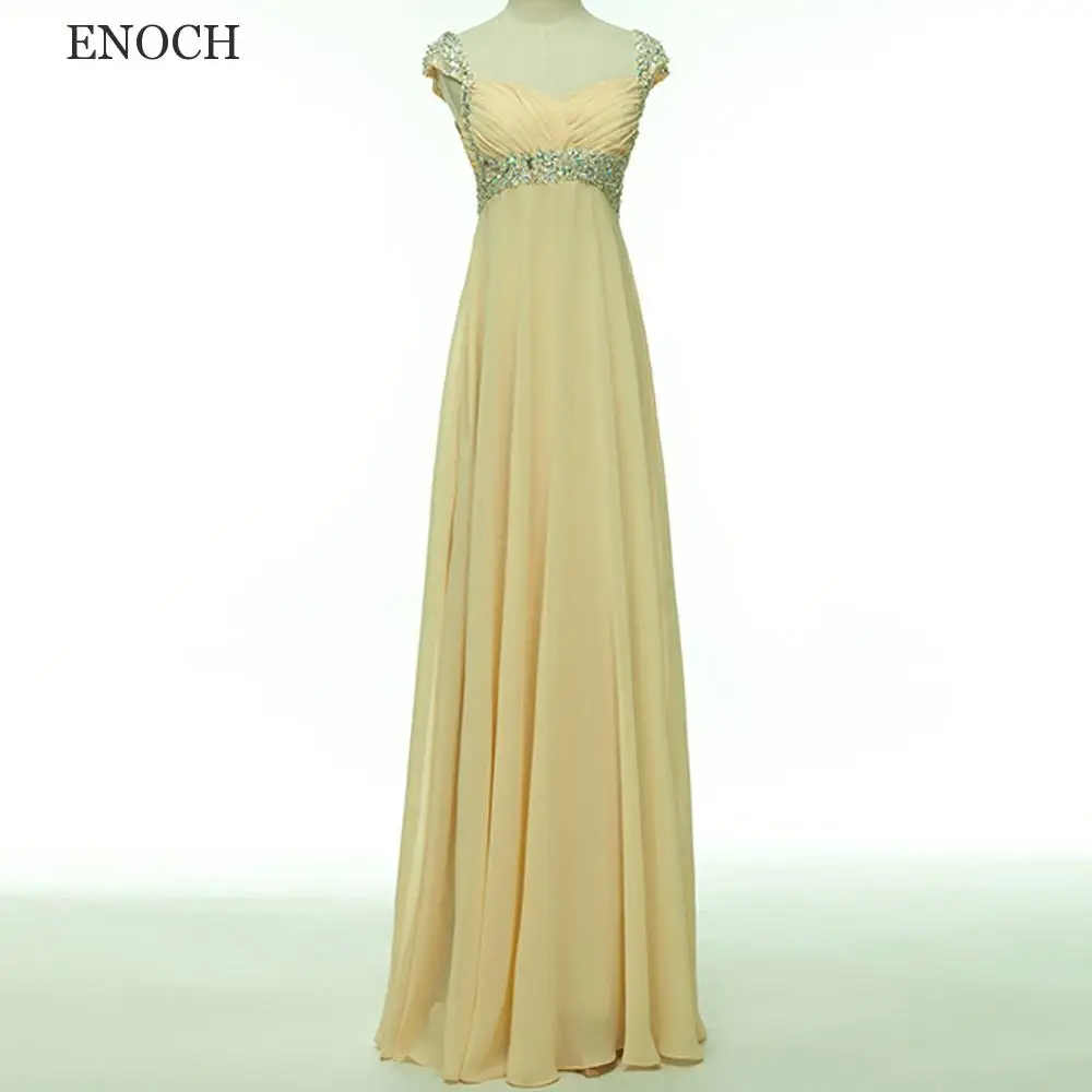 Enoch Sweetheart Kralen A-lijn Avondjurken Kapmouwtjes Backless Chiffon Formele Jurken Voor Vrouwen Vestido De Noche Custom Made