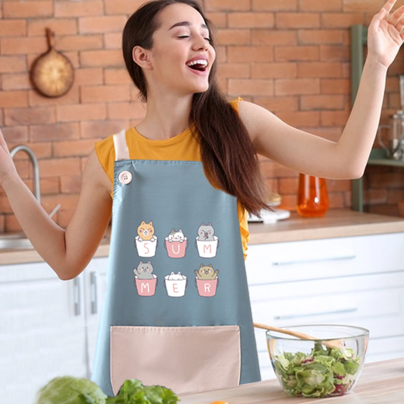 Kitchen Aprons for Women Men Adjustable Chefs Apron Cooking and Baking Apron with Pockets Animal Cute Cats Apron for Kitchens