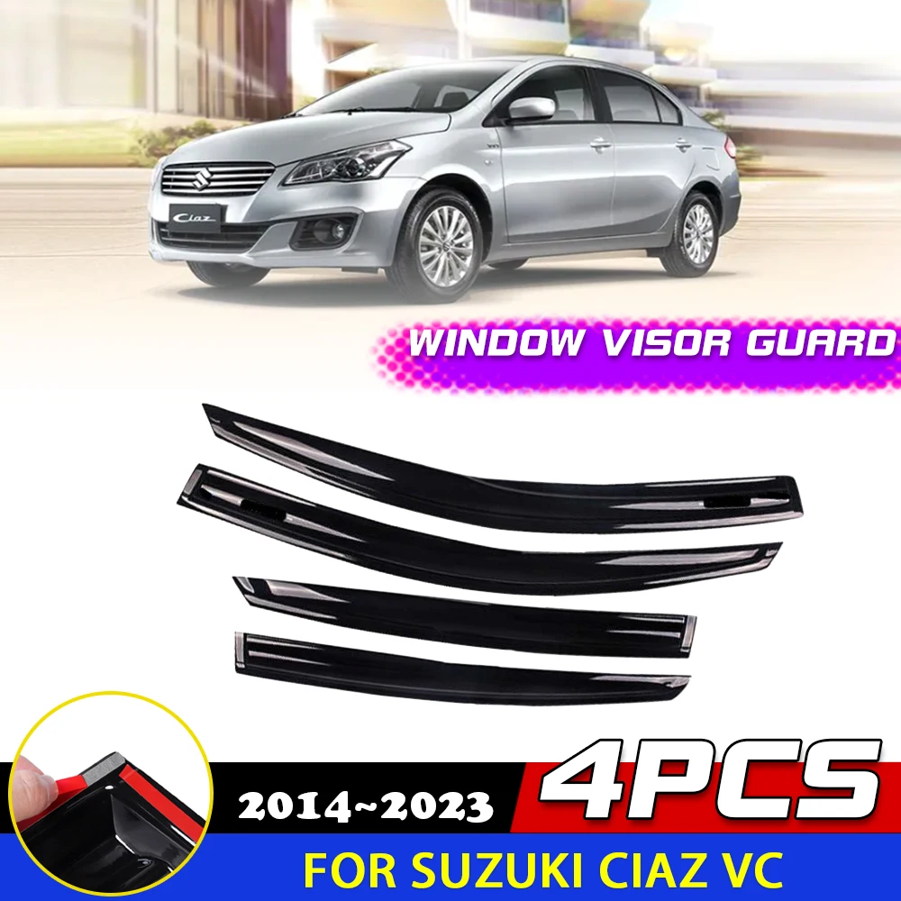 

Козырек для автомобильных окон Suzuki Ciaz VC 2014 ~ 2023 2015, 2016 2017 2018 2019 2020 2021 2022 дефлектор дыма для дверей, защитная накладка, стикер, навес, дождь, аксессуары для бровей