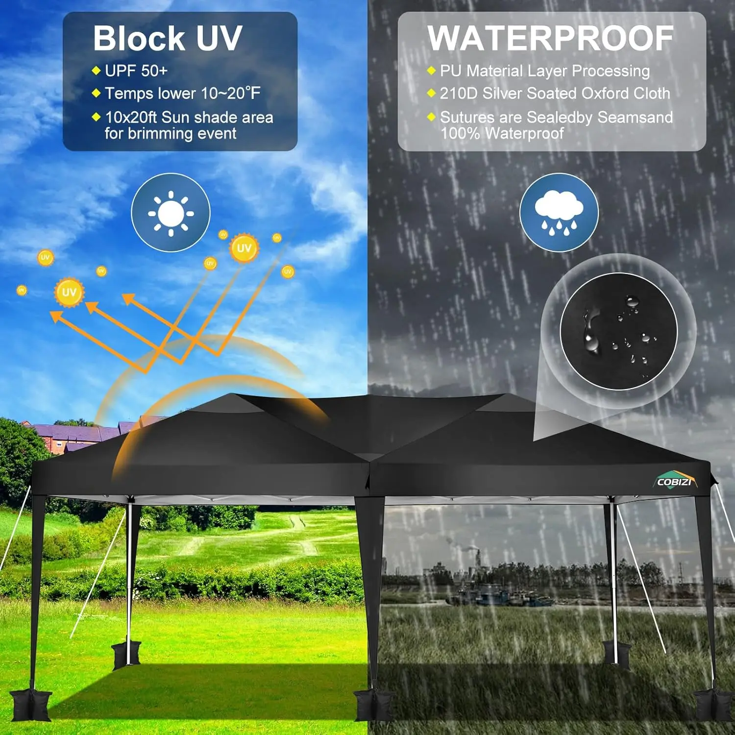 خيمة بمظلة منبثقة 10 × 20 قدم بدون جدران جانبية قابلة للإزالة، خيمة واحدة للحفلات الخارجية مقاومة للماء مع فتحة تهوية #5