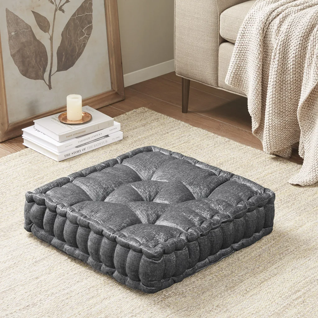 

Poly Chenille Square Floor Pillow Cushion Charcoal 20x20" (Charcoal + Polyester)"