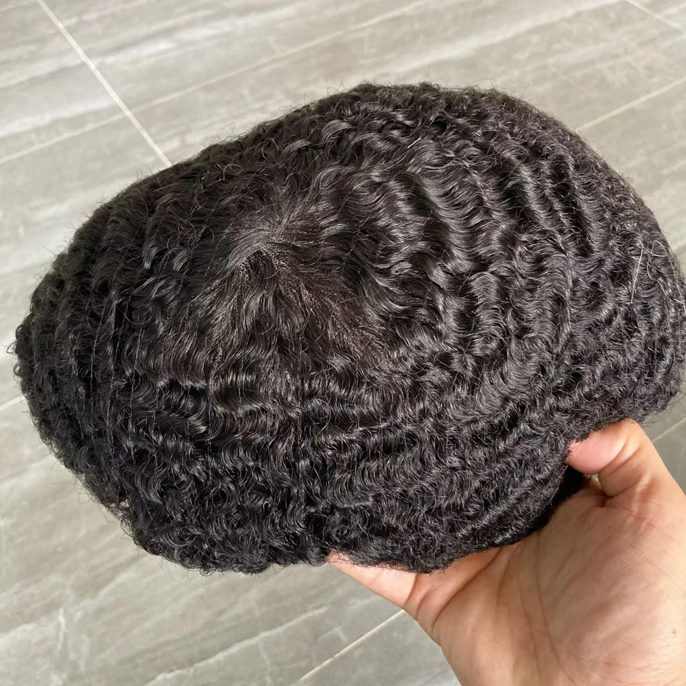 Swiss renda depan rambut manusia 10mm gelombang dalam rambut abu-abu rambut palsu pria dasar bernapas untuk musim panas/berkeringat pengganti rambut palsu