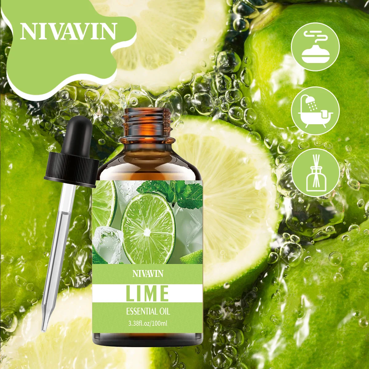 NIVAVIN 30ml/60ml/100ml Lime Essential Oil, pure natural plant extracts, refreshing and invigorating, suitable for home use.