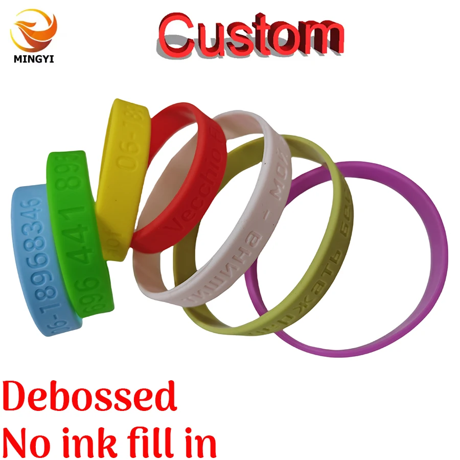 1000PCS Custom Debossed Silicone Bracelets Engraved No Ink fill In Wristband Personalized Band with Logo Text for Events & Sport