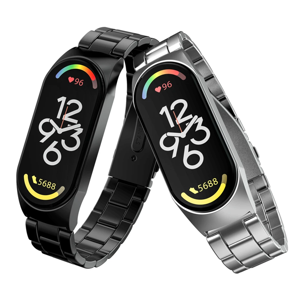 Stainless Steel 3-heads Watchband for Xiaomi Mi Band 7 Strap Bezel Watch Band Wrist Frame For bracelet Miband 7 Case