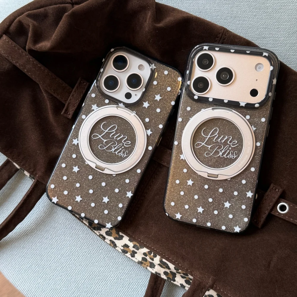Korea Ins Glitter Dot Star Phone Case for iPhone 18 Pro 16 Max 15 16 17 18 Pro Max with Magsafe Stand Anti-drop Protective Cover