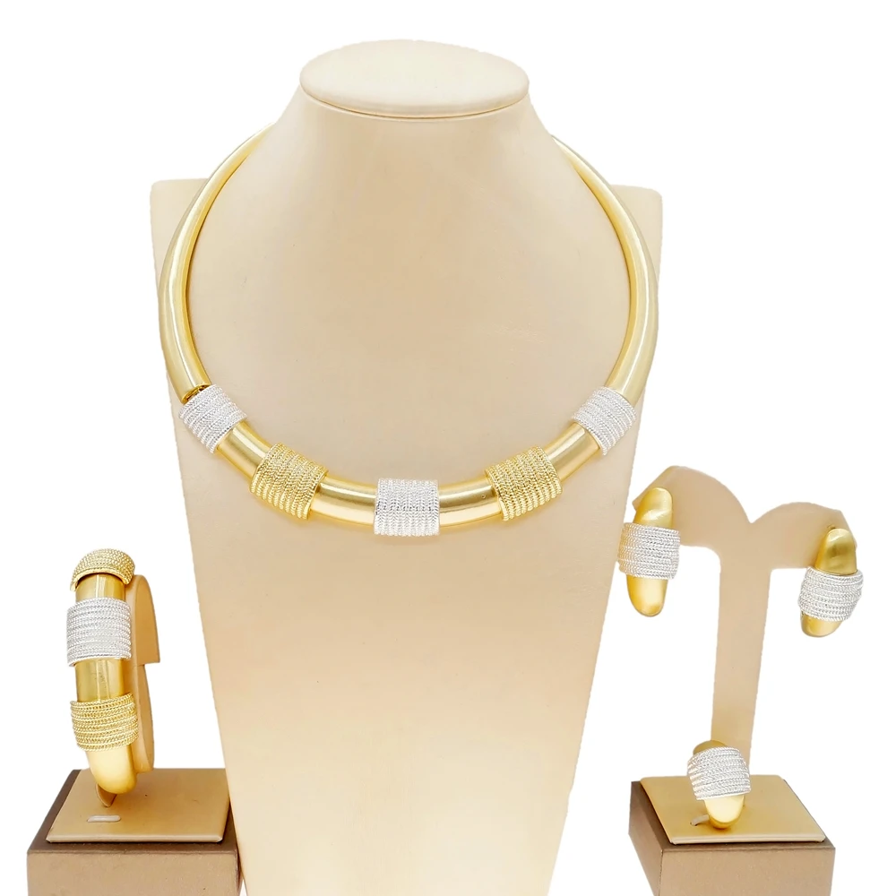 

2025 Jewelry Trend Dubai Gold Women Jewelry Set 18K Gold Plated Earrings Ring Bracelet Necklace Jewelry Set Gifts Yll