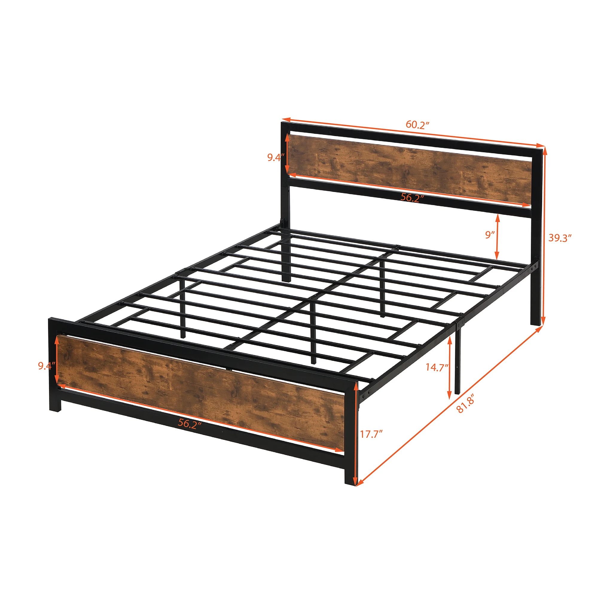 US Warehouse Metal and Wood Bed Frame with Headboard and Footboard  Twin/Full/Queen Size Platform Bed  Easy to Assemble