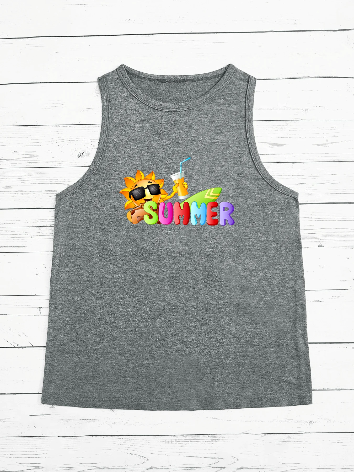 Summer Smiling Sun Sunglasses Summer Fashion Funny Sports Women's Tank Top Loose O Neck Sleeveless Casual Tank Top