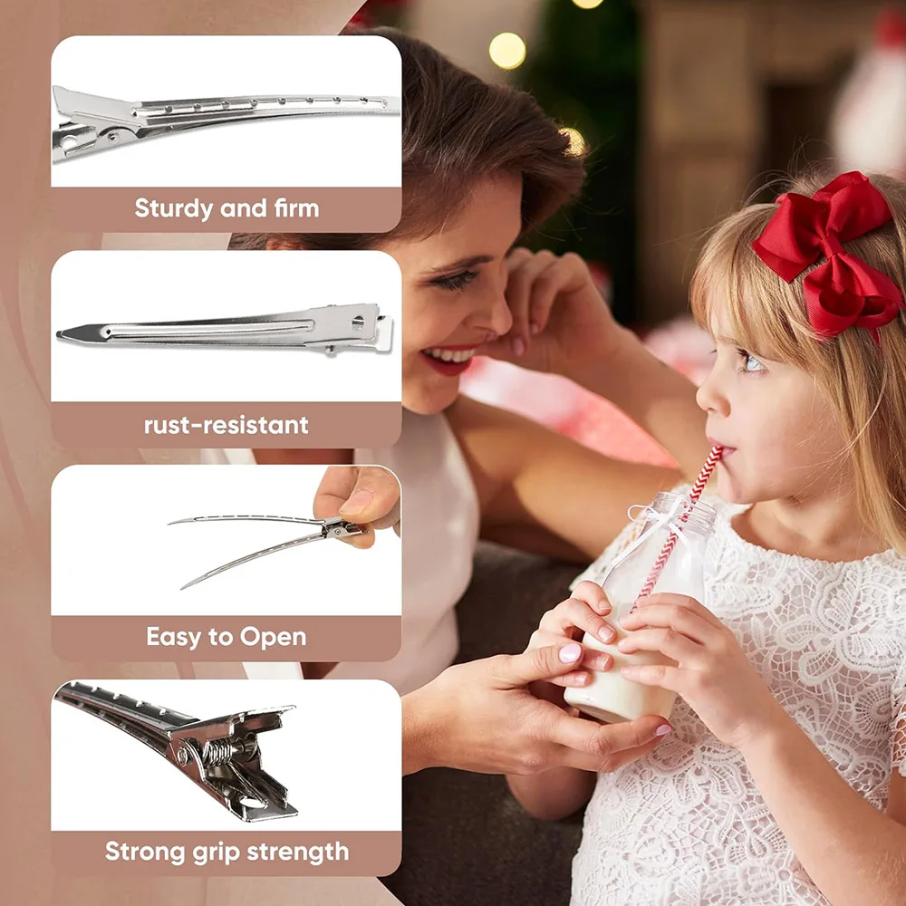 24pcs Silver Hair Clips For Styling Sectioning Metal Duck Bill Clips For Women Alligator Clip For Long Curl Thick Hair,Bows DIY view 3