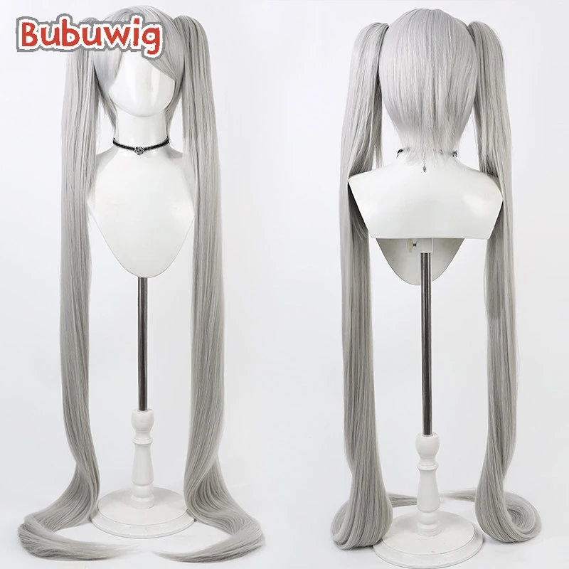 

Bubuwig Synthetic Hair Bahamut Cosplay Wigs Game Azur Lane Bahamut Long Straight Silver White Ponytail Blue Wig Heat Resistant