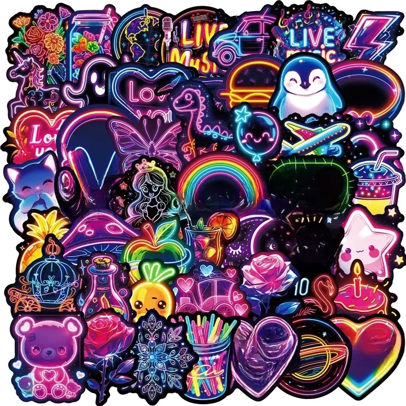 Lampe néon autocollante Kawaii en PVC, 10/30/50 pièces, décoration esthétique, Scrapbooking, fournitures de comptabilité à main pour enfants, DIY bricolage